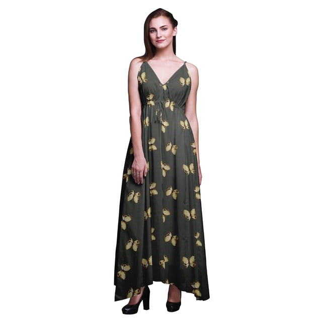 Bimba Robe Longue à Imprimé Floral pour Femmes, Bretelles Spaghetti, Col en V, Maxi, Tenue de Plage - Très Petit