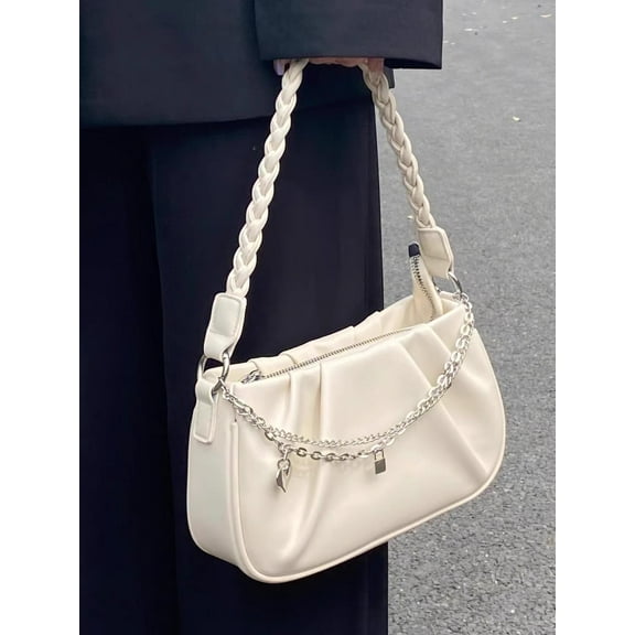 Shoulder Bag for Women, Crossbody Underarm Satchel Handbag, Women's Contrast Color Bag, Stylish Ruched Design, Just Classic & Never Out of Date, Yellow