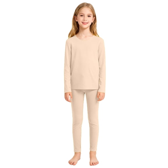 GiLiling Kids Boys Girls Fleece Lined Thermal Underwear Set Thick Casual Homewear for Autumn and Winter Comfort (Light Yellow, 13-14 Years)