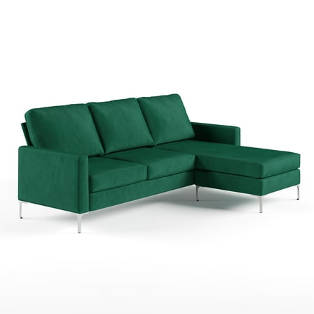 Novogratz Chapman Sectional Sofa with Chrome Legs, Green, (Green)