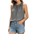 thumbnail image 5 of ClodeEU Women's Plaid Crewneck Sleeveless Tank Top with Drawstring ,Casual Blouse with Side Slit Black,Women's Plus L, 5 of 9