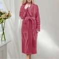 thumbnail image 2 of Afdoent Soft Womens Robe Women Solid Color Coral Bathrobe Winter Long Sleeve Pocket Belt Cardigan Flannel Nightgown Comfortable, 2 of 8
