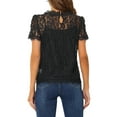 thumbnail image 4 of INSPIRE CHIC Valentine's Day Women's Scalloped Trim Semi Sheer Floral Lace Top L Black, 4 of 8
