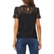 thumbnail image 3 of INSPIRAR CHIC Blusa de Encaje Floral con Corte Escallopado de Manga Corta Semi Transparente 3XL Negra, 3 of 7