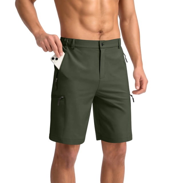 OIOLOYJM Shorts Cargo de Randonnée pour Hommes Légers Extensibles pour Extérieur Shorts Athlétiques Golf Camping Décontracté Gym Course avec 4 Poches Zippées Vert Armée P