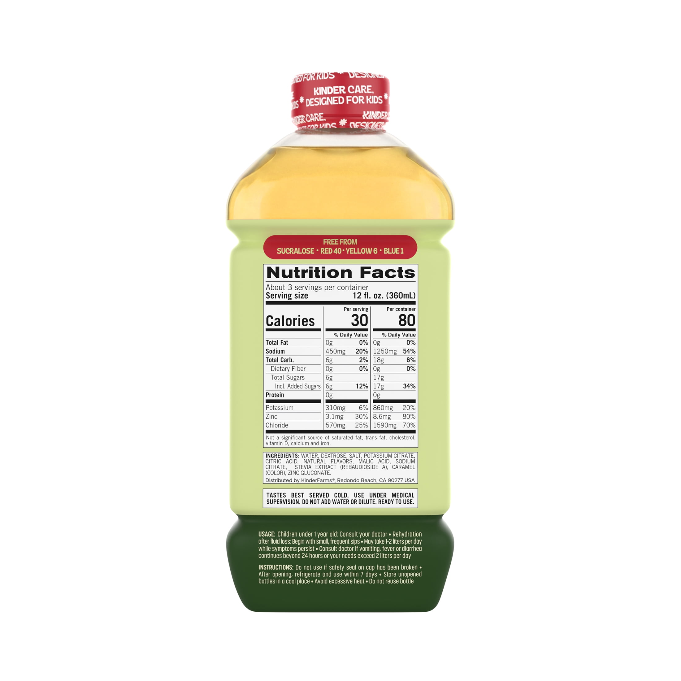 (2 pack) KinderFarms Electrolyte Solution for Kids, Apple, 1 liter