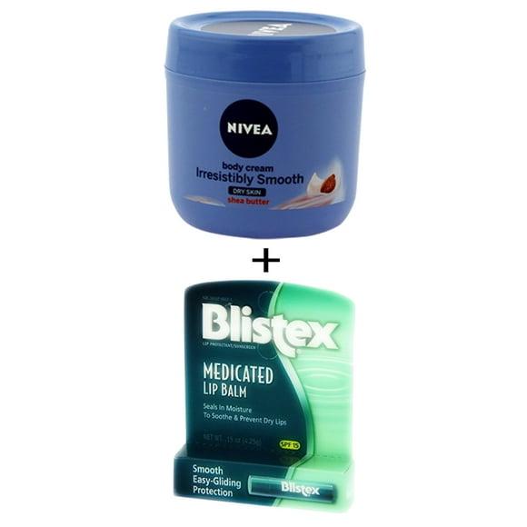 Blistex Baume à Lèvres Médicamenteux & Nivea Crème pour le Corps Irrésistiblement Lisse - Peau Sèche - 400 ml