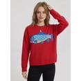 thumbnail image 4 of Women'S Fish Graphic Crew Neck Loose Long Sleeve Pullover Knit Sweater Red S, 4 of 9