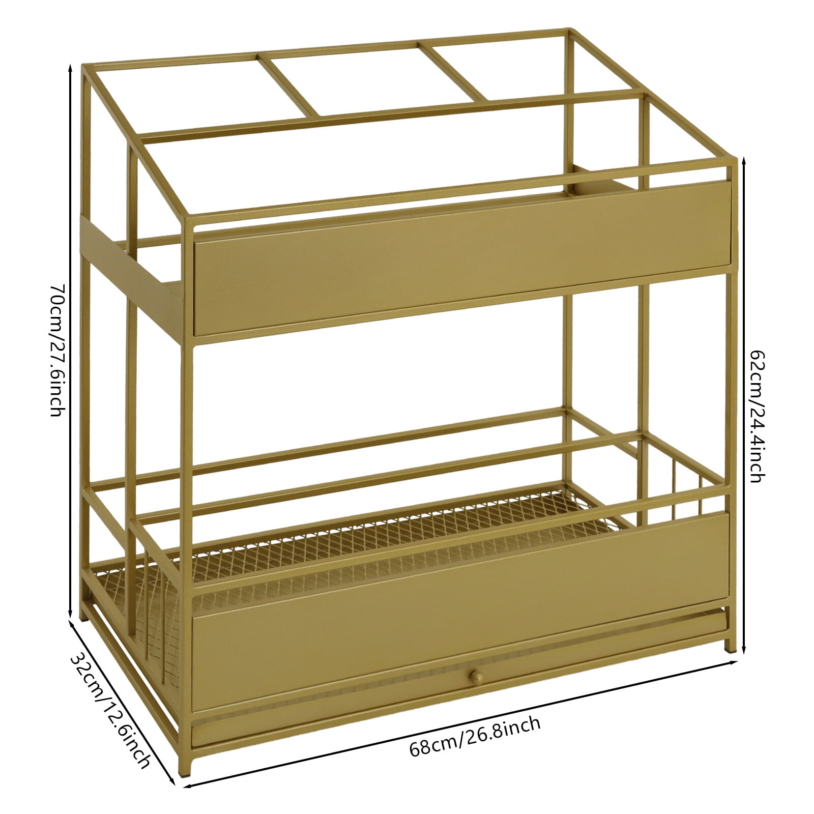 Large Umbrella Stand, Gold, 68x32x70cm Metal Umbrella Holder Rack with Drip Pan for Hotel, Mall, Office, Restaurant, Holds 30 Umbrellas