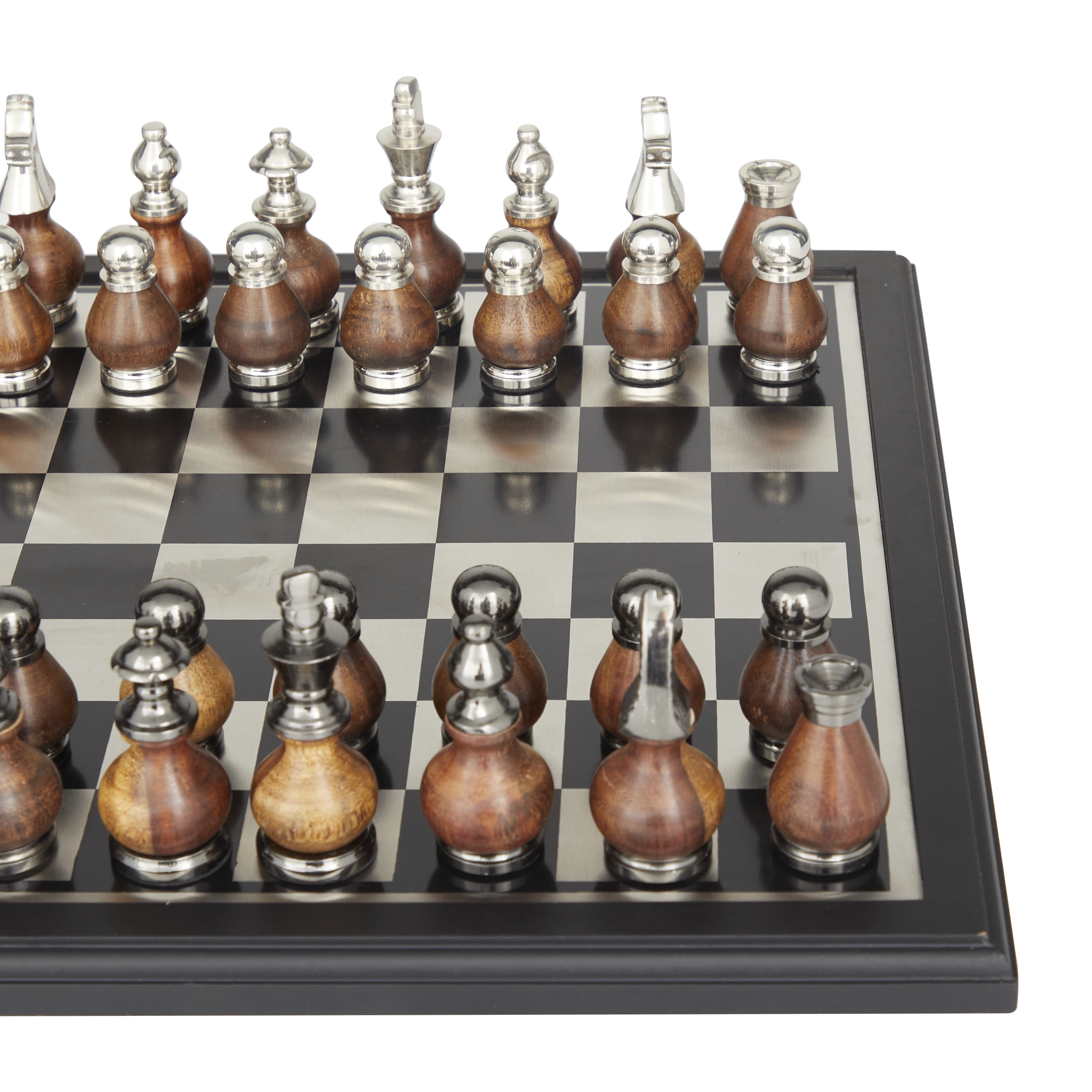 DecMode 16" x 4" Black Aluminum Chess Game Set, 1-Piece