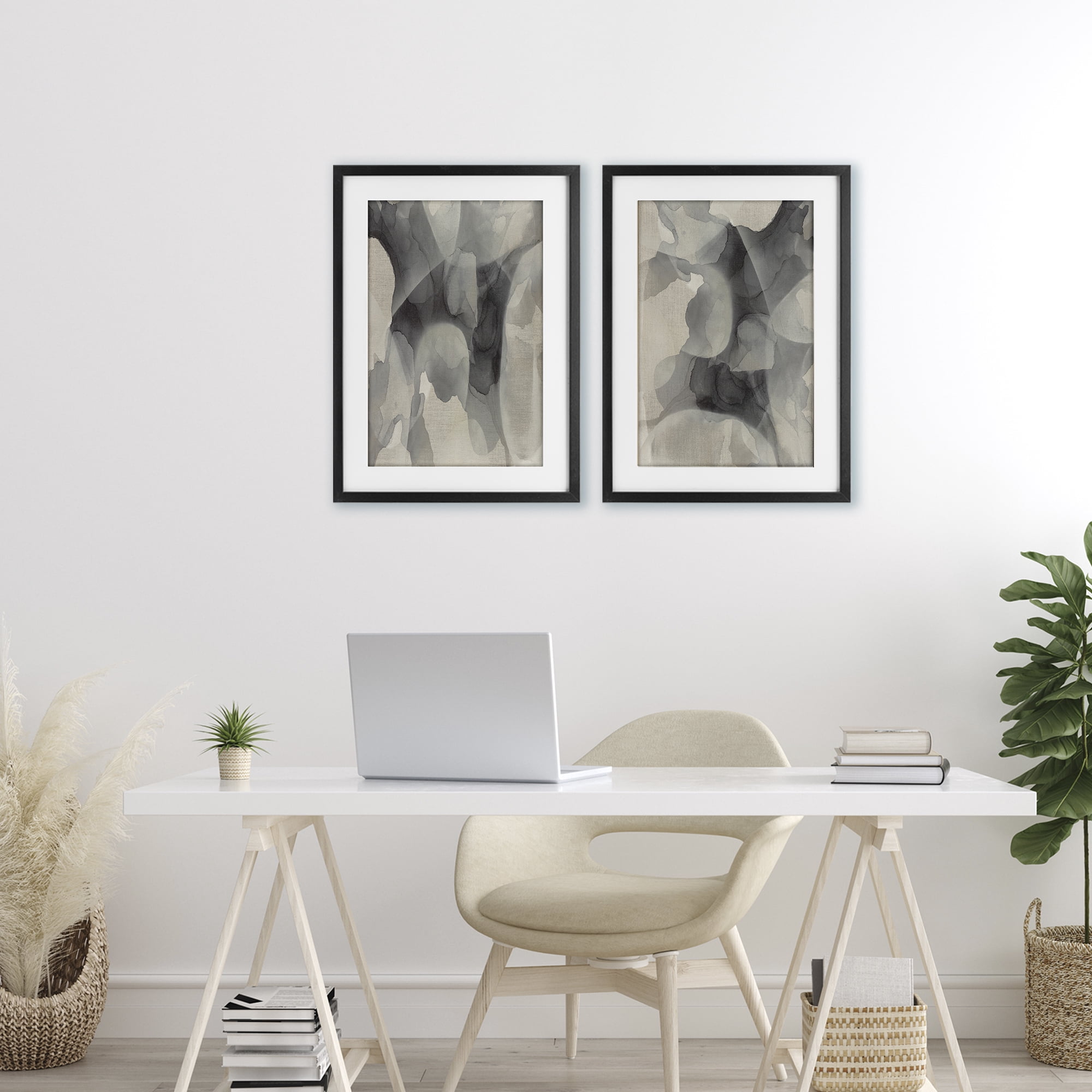 Stupell Industries Mottled Fluid Monochrome 2 Piece Black Framed Print Under Glass Set, design by Kippi Leonard