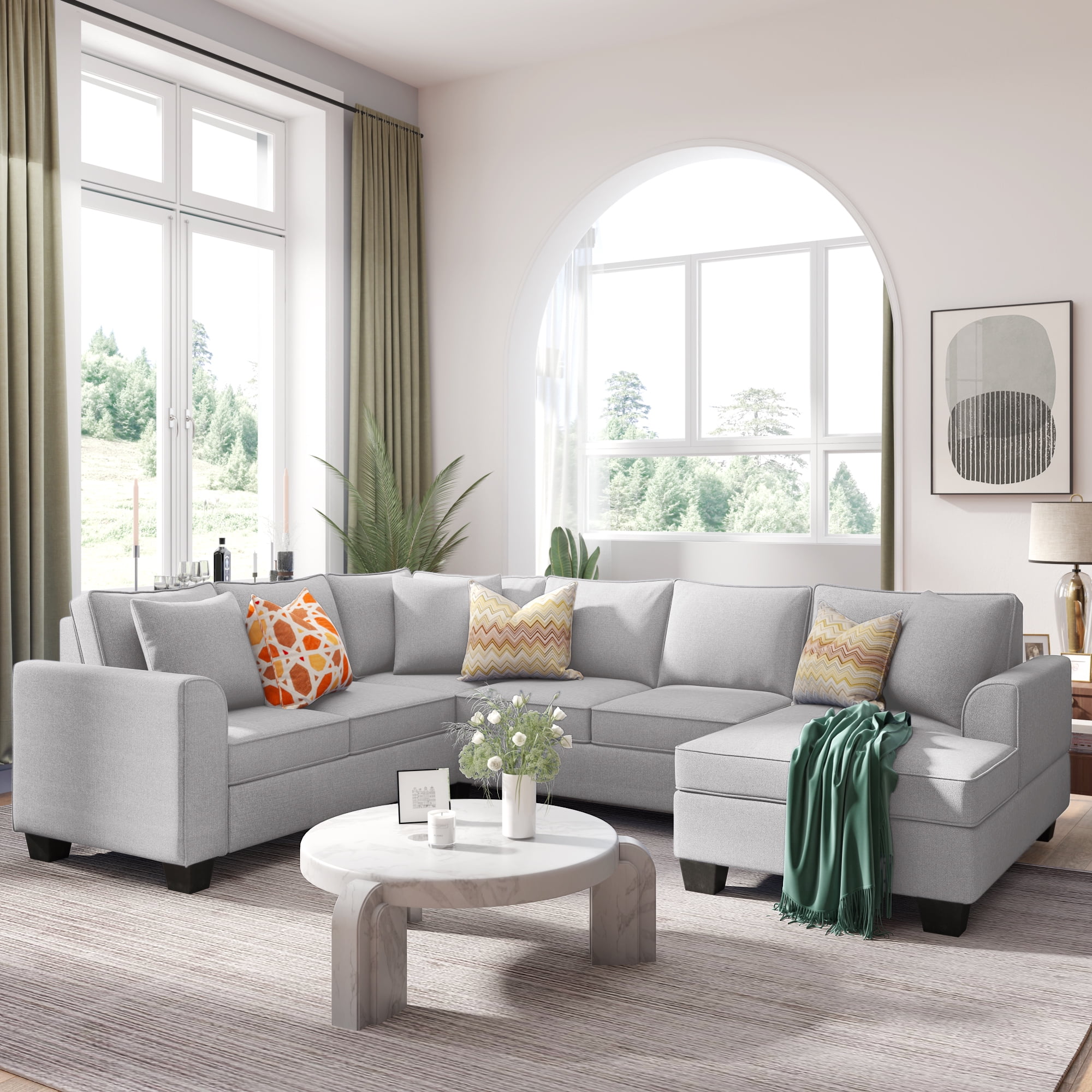 modern 7 seater living room sectional sofa sets, upholstered