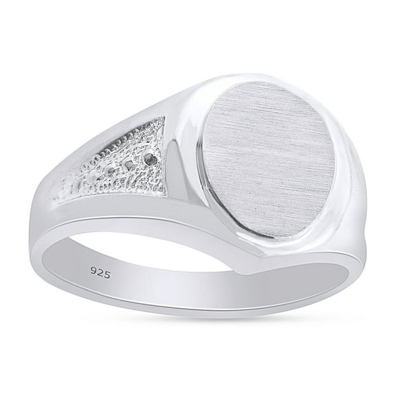 AFFY 14K White Gold Plated 925 Sterling Silver Men's Signet Ring with top on Brush Finish, Ring Size 7