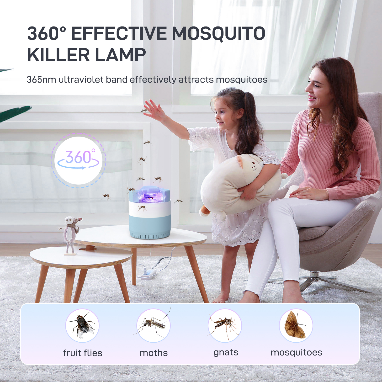 Thehomeuse Bug Zapper, Insect Trap indoor, Electric Mosquito Killer, USB Powered Non-Toxic Pest Control for Home, Capming, Blue