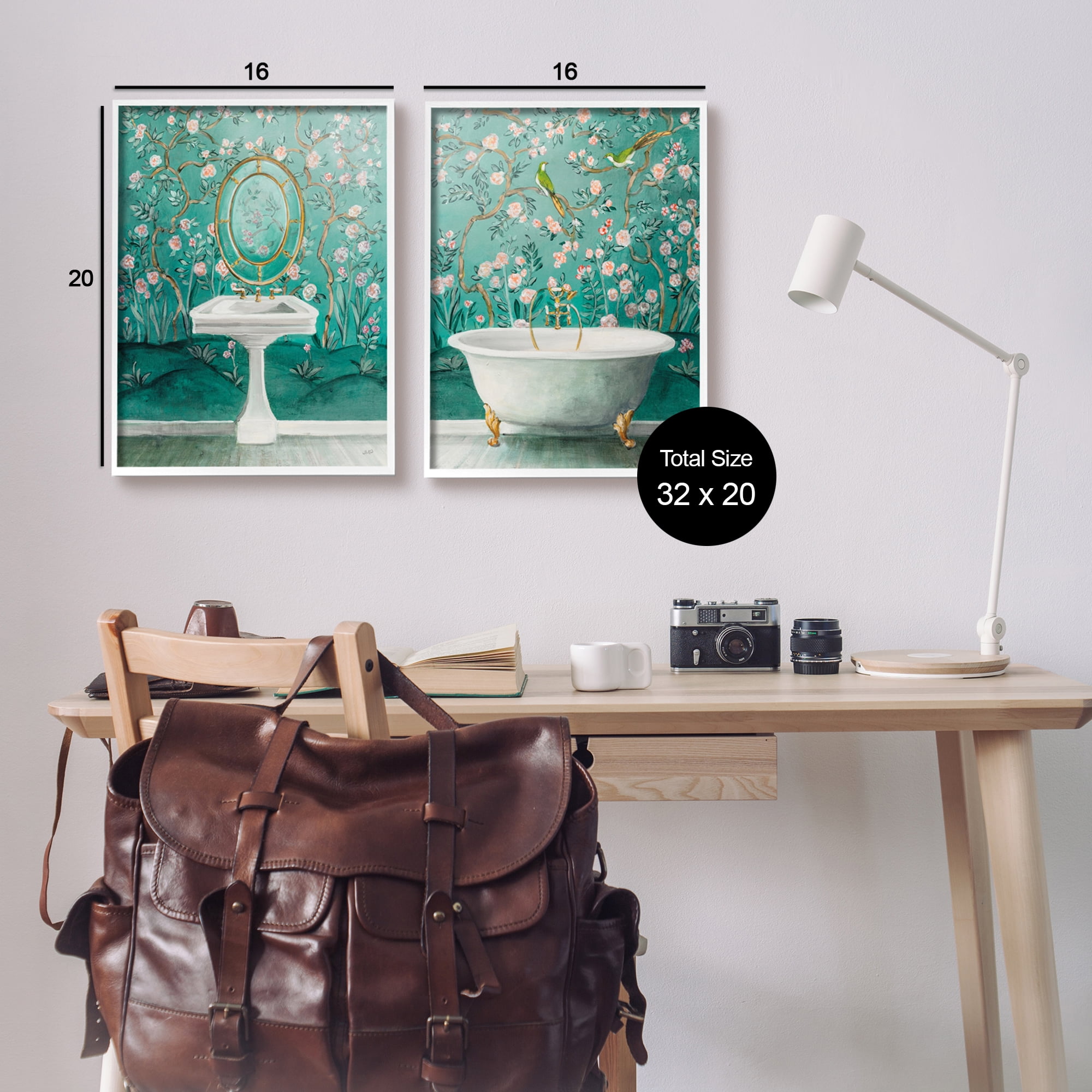 Stupell Industries Floral Patterned Bathroom Botanical & Floral Painting White Framed Art Print Wall Art, 16 x 20, Set of 2