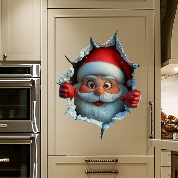 Seyotauo Christmas Wall Stickers Christmas Wall Decals 3D Santa Claus Breaking The Wall Designs Xmas Toilet Stickers Self-Adhesive Christmas Wall Stickers Funny Christmas Wall Decor Supplies