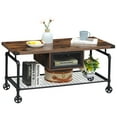 thumbnail image 1 of VECELO Coffee Table with Four Wheels, Movable Rectangular Cocktail Table with Drawer and Mesh Shelf for Home Office Living room, Brown, 1 of 9