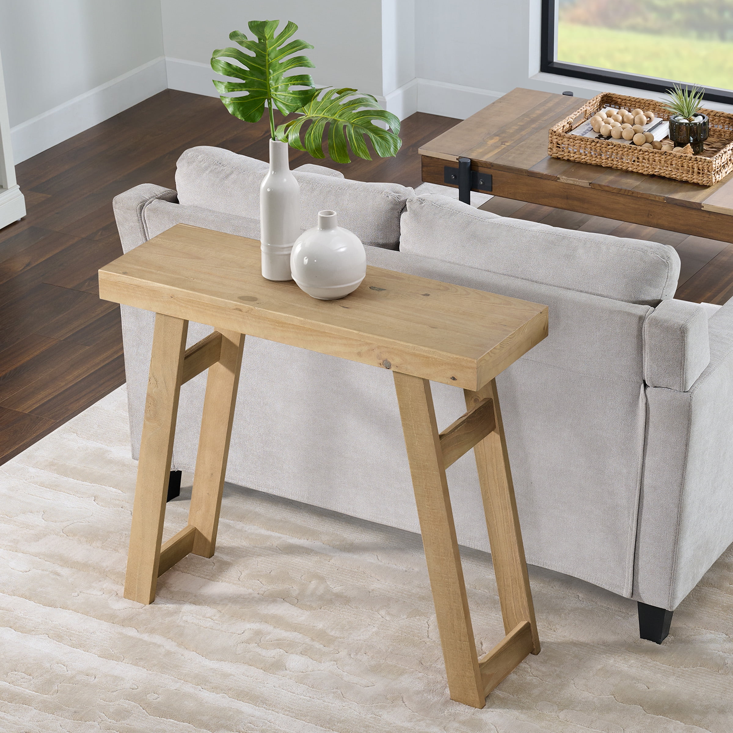 Alaterre Furniture Lawas Solid Wood Console Table - 36 Inch Small Entryway Table (Light Oak)