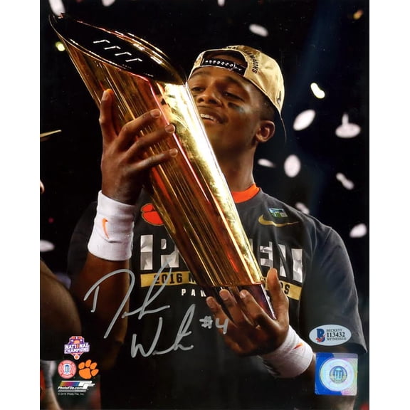 Deshaun Watson Autographed 8x10 Photo Clemson Tigers Holding Trophy Beckett BAS 113714
