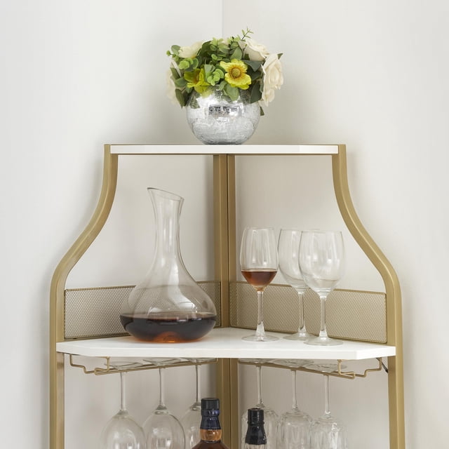 Kojooin Corner Wine Cabinet with Removable Wine Rack, Wine Bar Cabinet with Barn Door and Adjustable Shelves, Industrial Wine Cabinet for Dining Room, Living Room,Kitchen