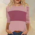 thumbnail image 2 of Qcmgmg Womens Tunic Tops 3/4 Sleeve Color Block Crew Neck Tops Three Quarter Length Loose Fit Shirts Casual 2024 Summer Blouse Pink L, 2 of 5