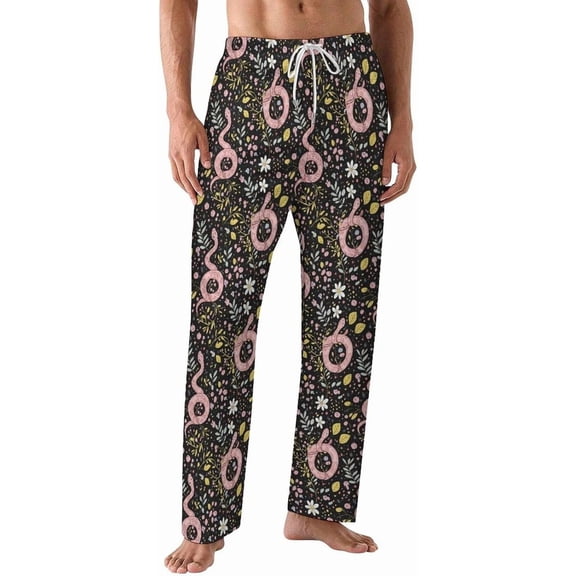 PRIYAL Mens PJ Pajama Pants Skull Rose Black Bottoms Lounge Pants Sleepwear