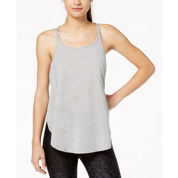 Calvin Klein Womens Performance Racerback Split-Hem Tank Top,Pearl Grey Heather,M