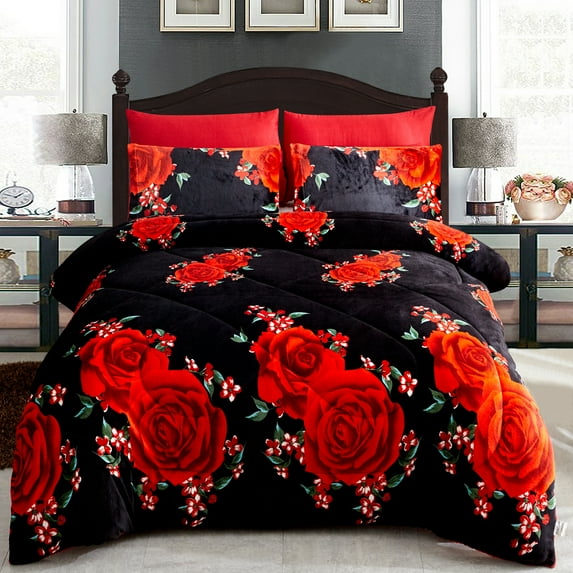 Jin Mai Lan Sherpa Fluffy Reversible Washable Bed Blankets, California King, Black, 3-Pieces