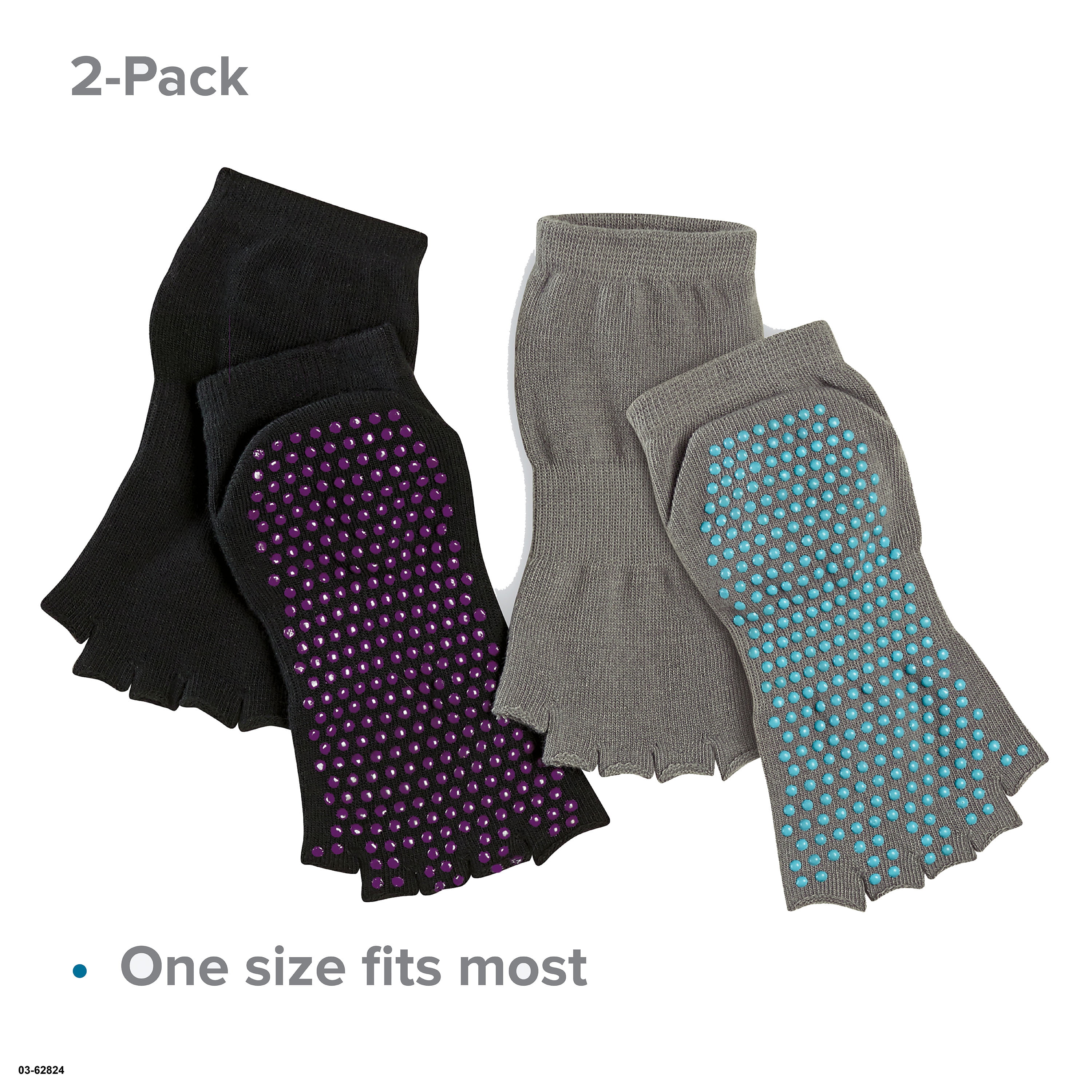 Evolve by Gaiam Toeless Grippy Yoga Socks, 2 Pack, Black and Grey, Small/Medium  