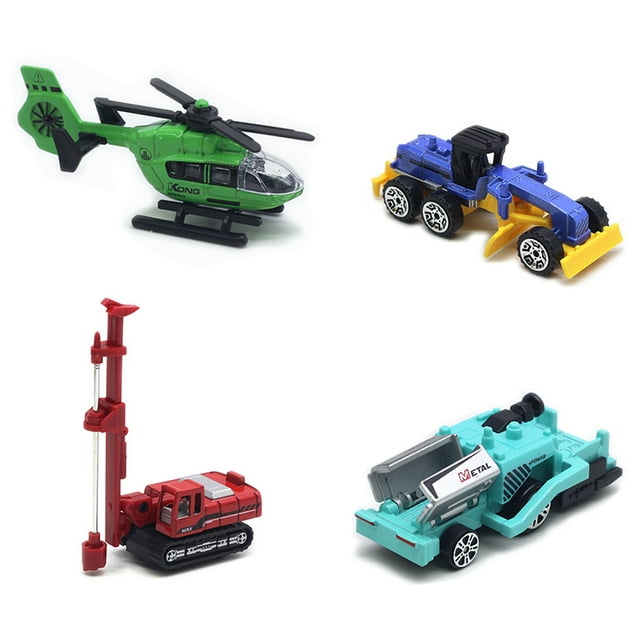 Pnellth 4Pcs/Set Engineering Trunk Toys Simulation Cranes Forklift Cargo Truck Diecast Alloy Vehicle Toy 1:64 Scale Engineering Vehicle Aircraft Motorcycle Models Set Christmas Gift