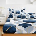 thumbnail image 6 of Queen Size Fitted Sheet Set - Navy Blue Marble 3 Piece Bedding Sets 16" Deep Pocket Fitted Sheet with 2 Pillowcases, Gold White Geometric Hexagon Modern Brushed Microfiber Hotel Luxury Bed Sheets, 6 of 9