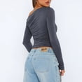 thumbnail image 5 of Top De Manga Larga Camisa básica de mujer Top Color sólido Estilo sexy Hombro inclinado Ropa de calle Traje Ygjytge Gris L para Mujer, 5 of 5