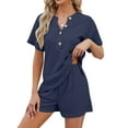 thumbnail image 4 of Nlife Women V Neck Button-Up Waffle Short Sleeve Shorts Knit Sets, 4 of 7