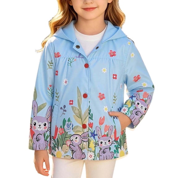 Nugftut Girls Jacket Hooded Print Lightweight Windproof Zip-Up Coat for Kids Size 1-2