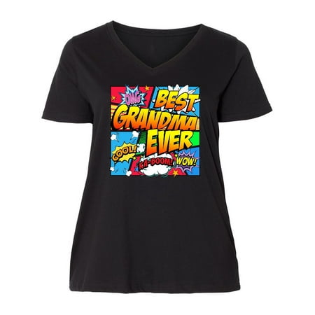 Best Grandma Ever Comic Book Ladies Curvy V-Neck (Best Stores For Curvy Women)