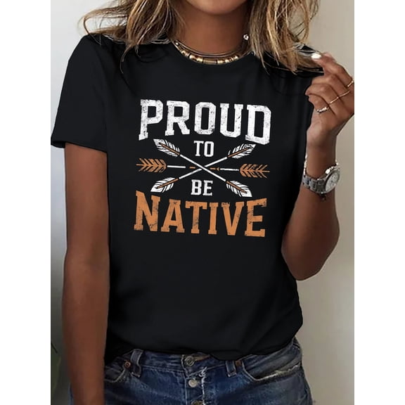 Proud To Be Native American Heritage T-Shirt Retro Indigenous Pride Crossed Arrows Graphic Tee for Women Casual Vintage Style Top
