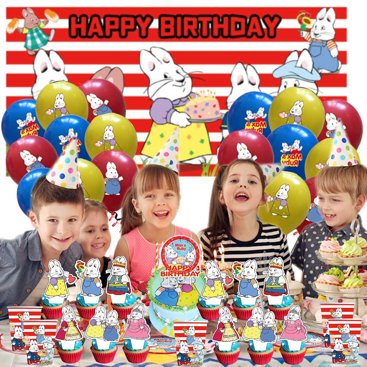 Max and Ruby Party Supplies Latex Balloons Decor Banner Backdrop Kit Birthday Decorations
