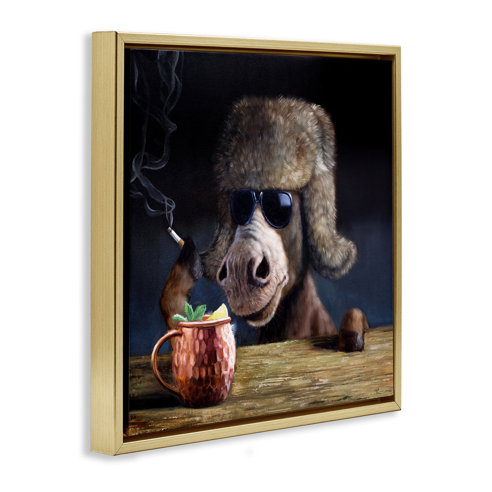 Stupell Industries Moscow Mule Funny Animal Animals & Insects Painting Gold Floater Framed Canvas Art Print Wall Art, 18 x 18