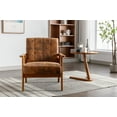 thumbnail image 2 of Wood Accent Chair, Mid-Century Leisure Chair with Solid Wood Armrest and Feet, Modern Linen Fabric Single Sofa Chair Reading Chair with Padded Cushion for Living Room, Bedroom, Apartment, Coffee, 2 of 8
