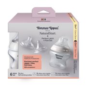 Tommee Tippee Natural Start Perfect Latch and Flow Baby Bottles for 0m+, Pack of 2, 5oz Baby Bottles, with 2 Deep Latch Nipples and 2 Original Wide Latch Nipples in 2 flows each