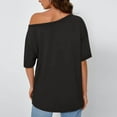 thumbnail image 4 of Oversized T Shirts for Womens Oblique Off-Shoulder Short Sleeve Summer Tops Solid Dressy Casual Loose Tee Shirt Teen Girls Basic Going Out Tunic T-Shirts Fashion Y2K Clothes Cute Blouses, 4 of 7