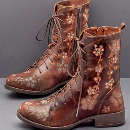 

Ankle Boots Women Cowboy Boots Comfortable Pull On Zipper Chunky Heel Pointed Toe Embroidered Western Cowgirl Knee High Boots Girls Ladies Retro Tall Boot Coffee 7