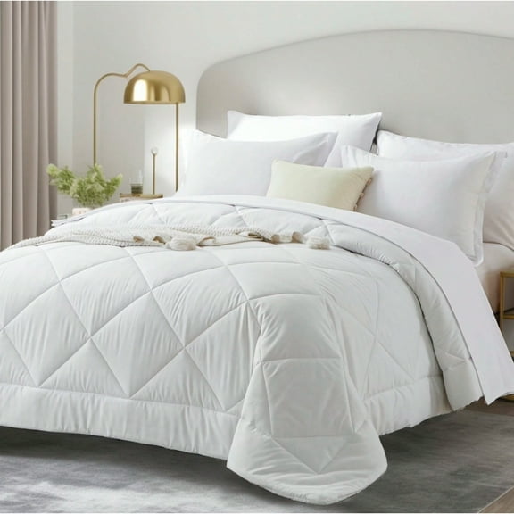 7 Piece Solid Color Bed Comforter Set Queen, Creative Geometric Pattern Design, Soft And Comfortable Summer Bedding Set.Bed In A Bag For All Seasons, Ideal Gift,White