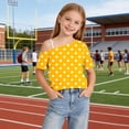 thumbnail image 5 of Fengqque Girl's off the Shoulder Tops Short Sleeve Loose Summer T Shirt Tops Polka Dot Print Cold Shoulder Tops Yellow-A 13-14 Years, 5 of 9