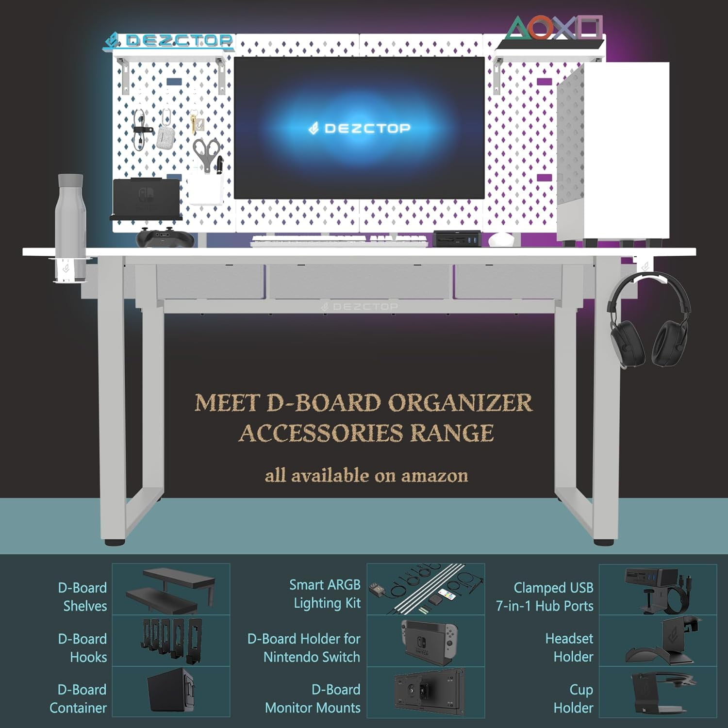 DEZCTOP D-Board Shelves Organizer Accessories, Quick-Mount for Bifrost Series Computer Desk Home Office Table Declutter Storage, HDF Sheet Shelves, White