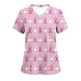 thumbnail image 2 of Feancey Breast Cancer Scrubs Tops for Women V Neck Short Sleeve Nursing Uniforms Pink Ribbon Casual Working T-Shirts Nurse Medical Scrub Shirt Multicolor XL, 2 of 4