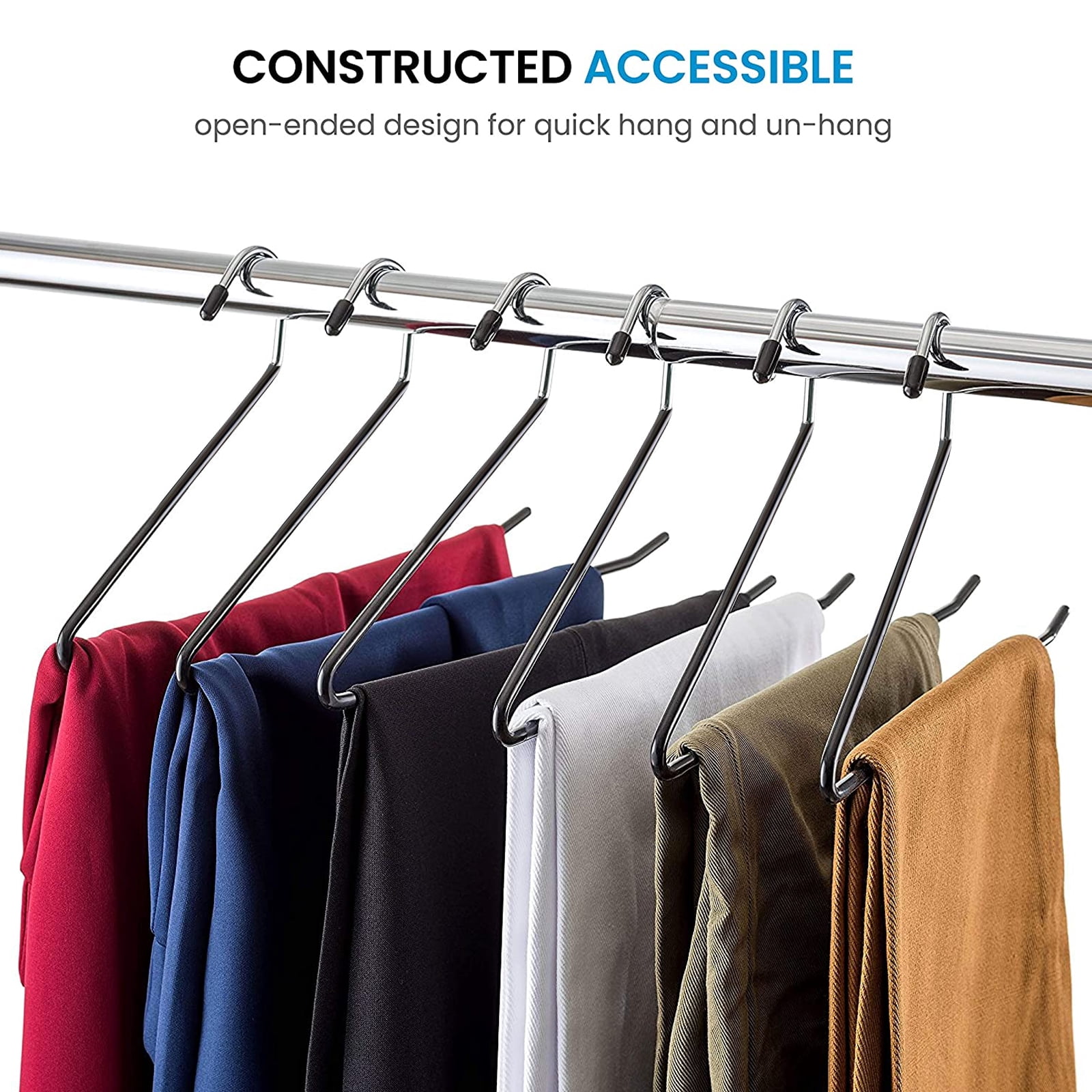Ktinnead Slack/Trousers Pants Hangers Space Saving,20 Pack Strong and Durable Trouser Hangers,Open Ended Easy Slide Anti-Rust Metal Rubber Coating Jeans Hangers