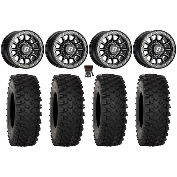 Sedona Sano Bdlk 15x7 Wheels Bk 35" ATX470 Tires Can-Am Maverick X3 / Honda Pioneer 1000 / Talon