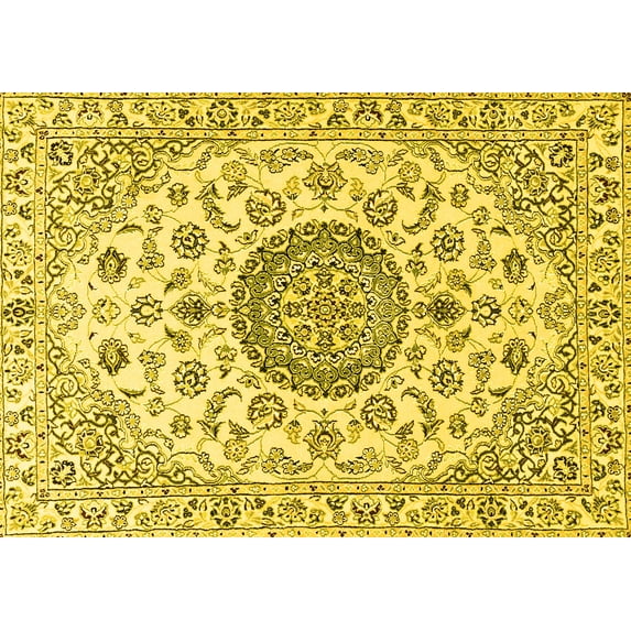 Ahgly Company Indoor Rectangle Medallion Yellow Traditional Area Rugs, 4' x 6'
