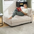 thumbnail image 2 of Sleeper Sofa Couch Bed with Charging Port, Oversized Corduroy Daybed Recliner Chair Chaise Lounge Chair Cozy Cloud Couch with Cup Holder for Living Room Bedroom Apartment, Beige, 2 of 9